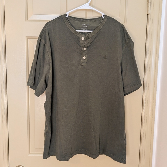 American Eagle Men's T-Shirt Short Sleeve Olive Green Henley Size XXL - Picture 8 of 8